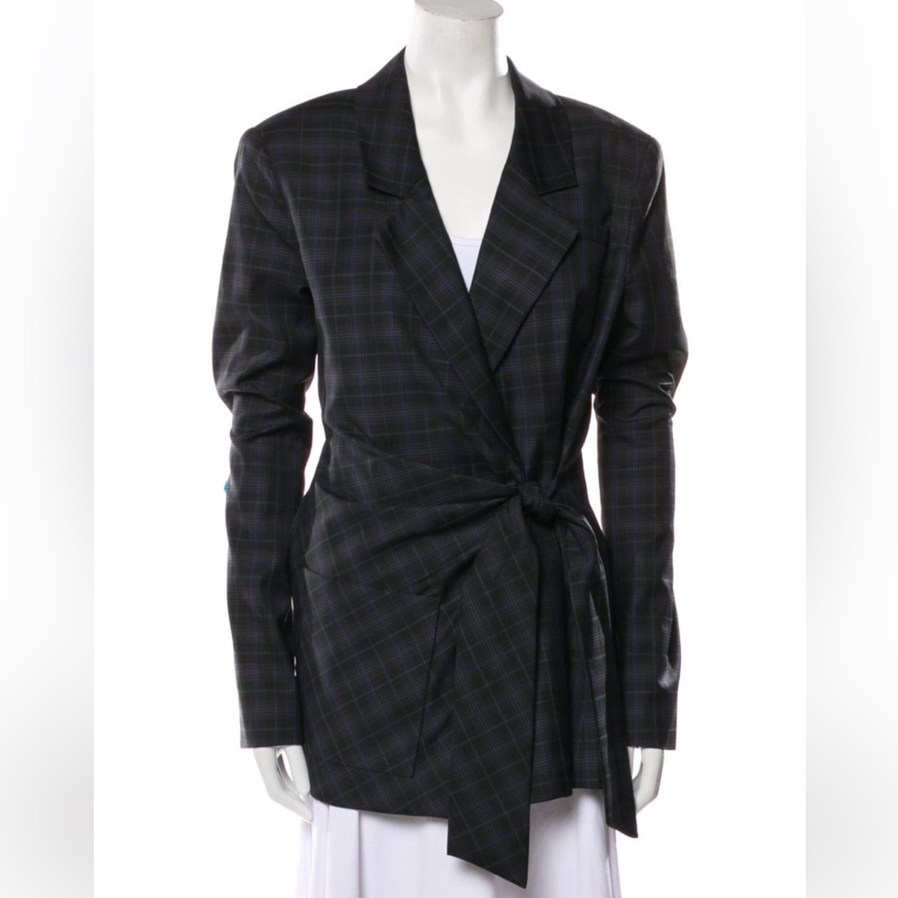 Tibi black wool marvel plaid wrap jacket, size 6